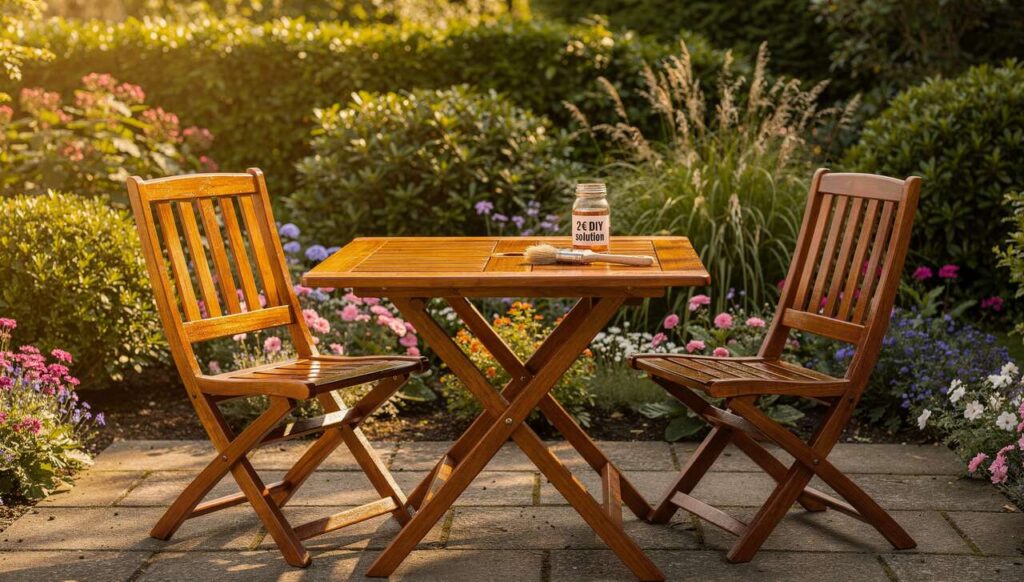Gartenmöbel aus Holz auffrischen, ein Hausmittel für 2 Euro ersetzt laut Öko-Test teure Pflegeöle