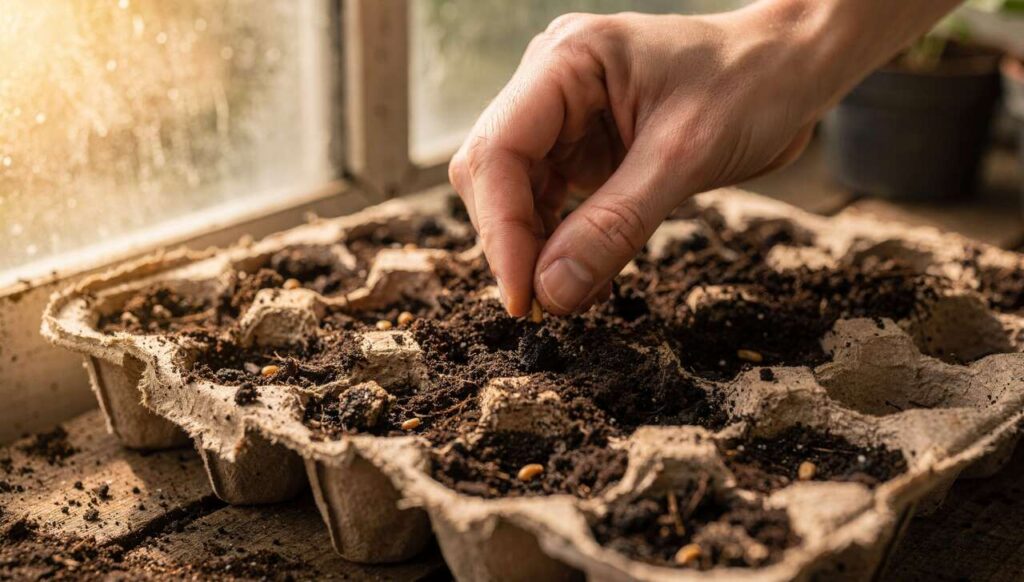 Tomaten vorziehen im März, der Eierkarton-Trick spart Platz und fördert laut Gärtnerverband die Keimung