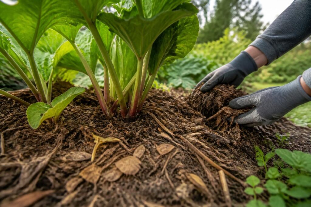 Rhabarber im August mulchen: Diese Schicht schützt die Wurzeln und verbessert den Start im nächsten Frühjahr
